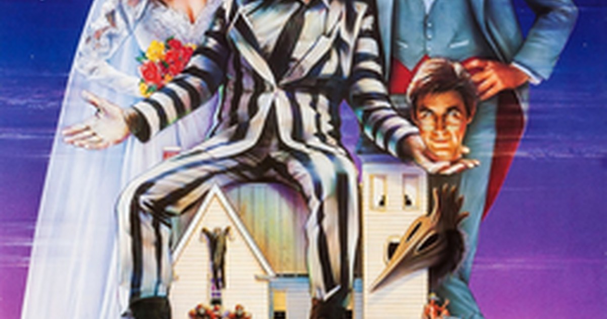Outdoor Halloween movie night setup for Beetlejuice (1988)