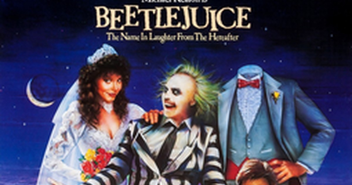 Outdoor Halloween movie night setup for Beetlejuice (1988)