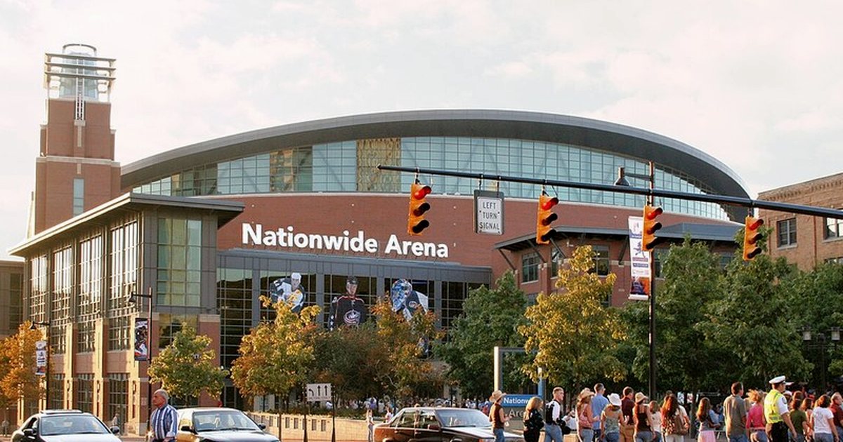 Hockey fans entering Nationwide Arena for a Maple Leafs visit