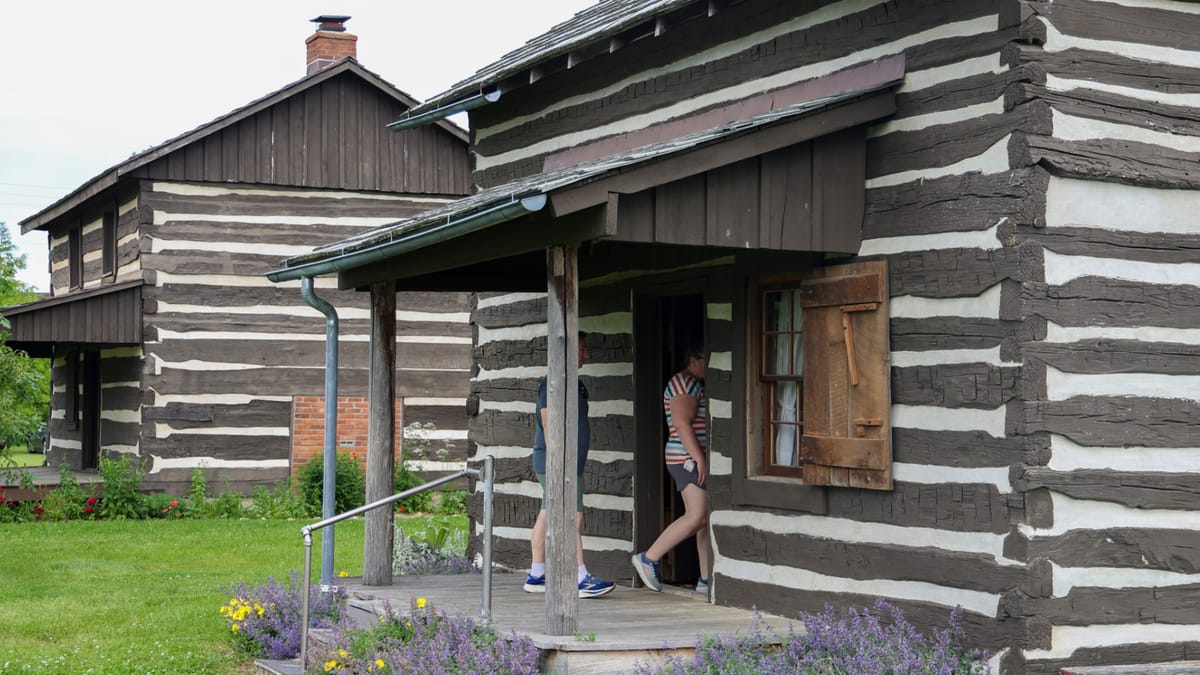 Historic log cabins at Grove City Century Village in Fryer Park