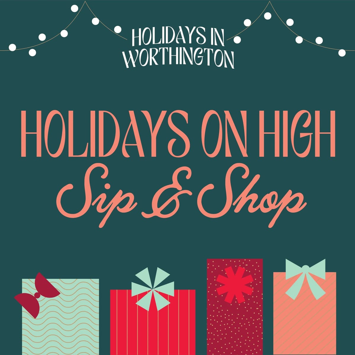 Holiday lights and evening shoppers on Worthington High Street