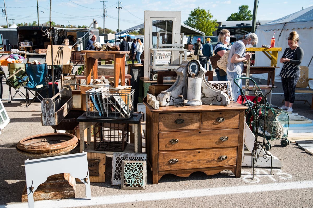 Vintage furniture and architectural salvage at the Springfield Extravaganza antique flea market