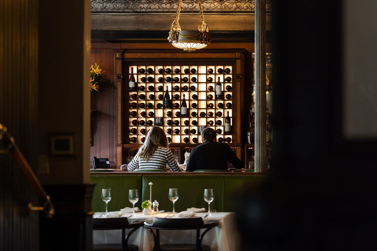 Couple seated at the bar at Lindey's in German Village, Columbus
