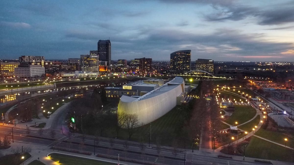 Columbus Ohio skyline and High Street lights at night