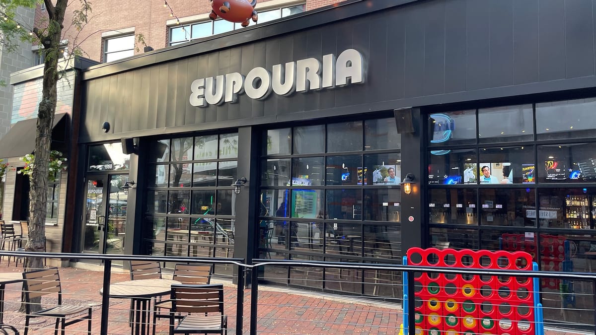Eupouria storefront and patio at 1568 N High Street Campus Gateway Columbus where Honey Boy Pizzeria opened