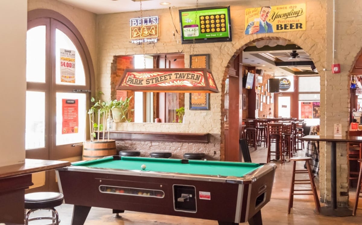 Park Street Tavern interior pool table room used for weekly trivia