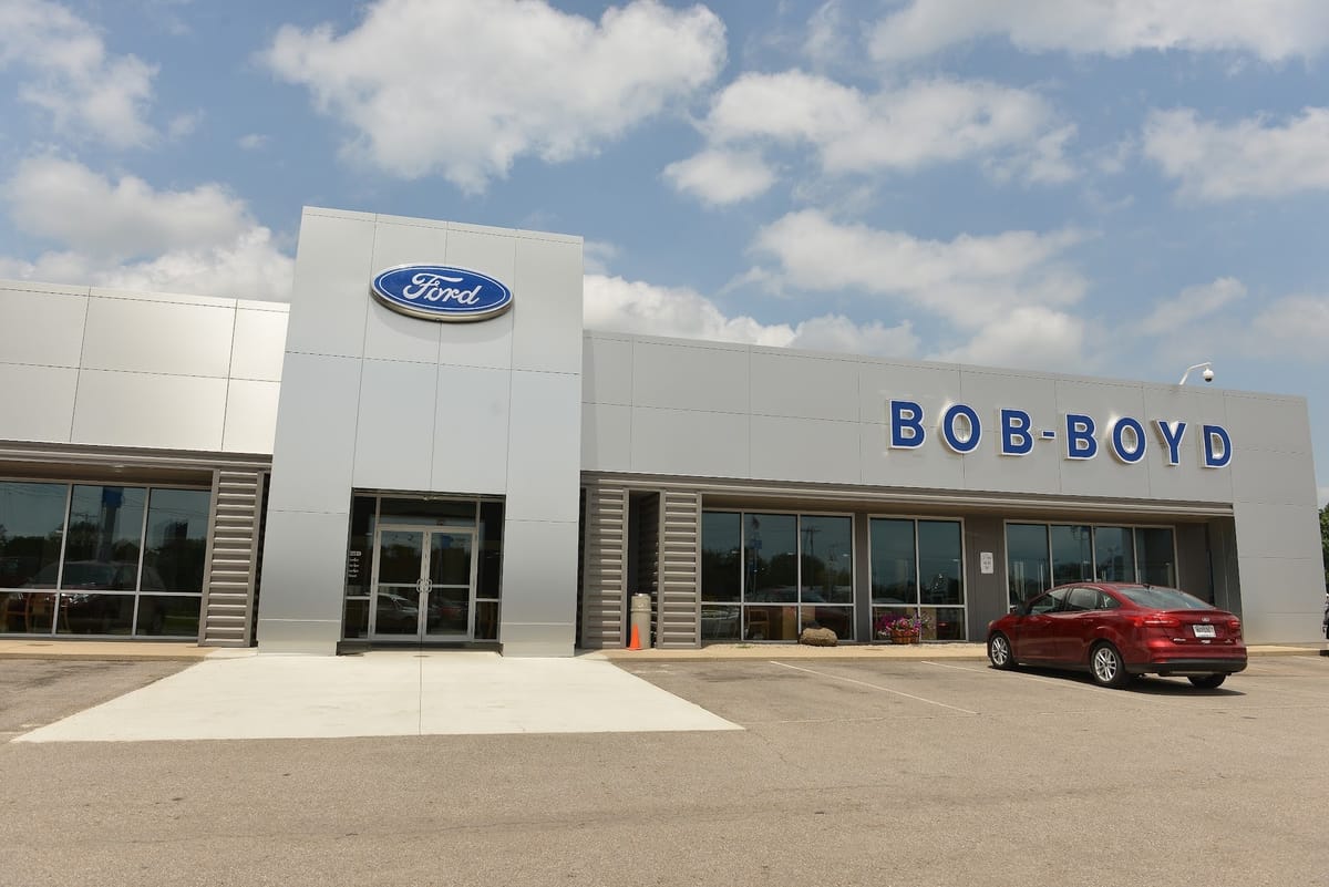 Bob-Boyd Ford storefront with Ford logo and BOB-BOYD lettering in Lancaster Ohio
