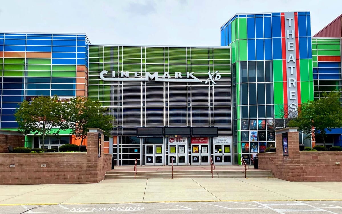 Cinemark Polaris 18 and XD exterior entrance with colorful facade