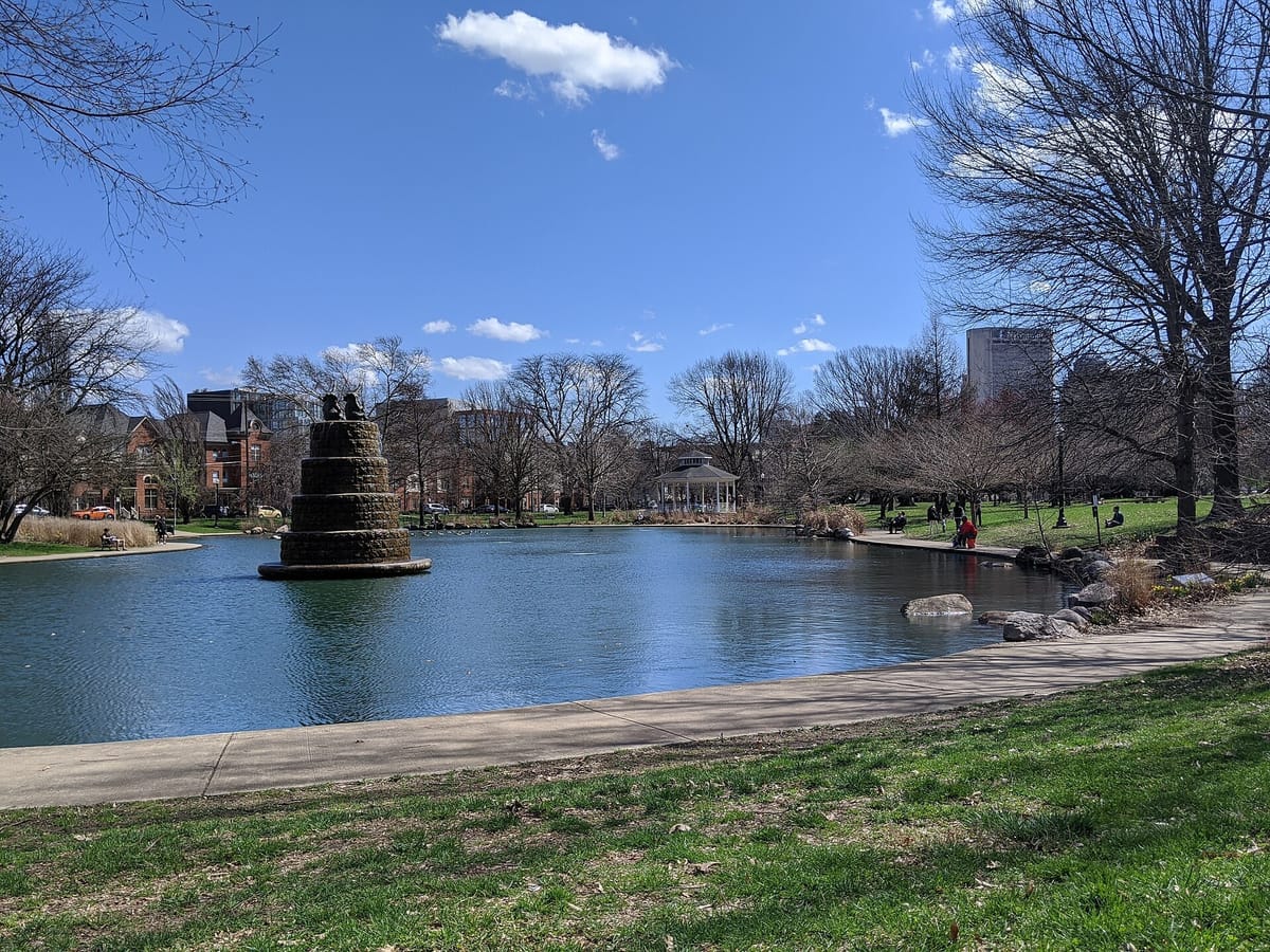 Goodale Park lake and paths representing Columbus parks systems