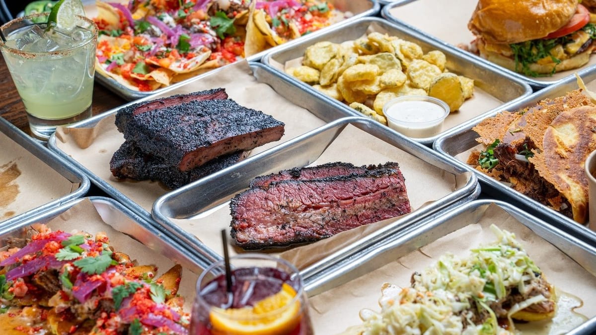 Hank's Texas BBQ tray with sliced brisket