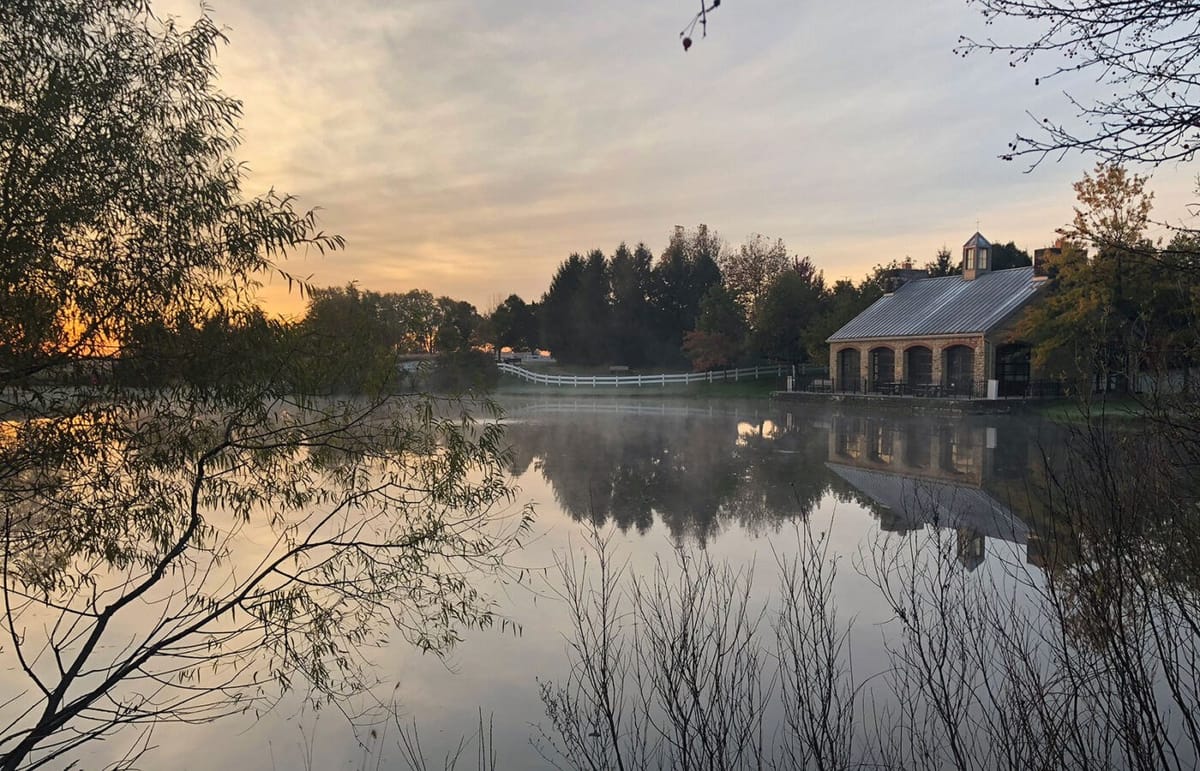 Sunrise over the lake at Homestead Metro Park in Hilliard