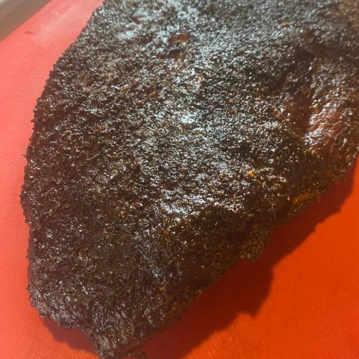 Whole smoked brisket with dark pepper bark