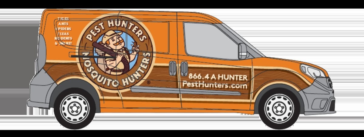 Mosquito Hunters branded service van wrap illustration