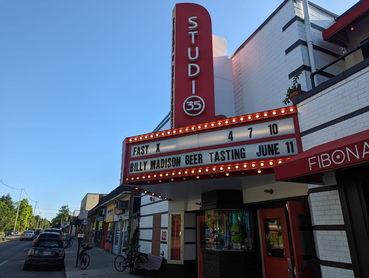 Studio 35 Cinema and Drafthouse exterior marquee on Indianola Avenue
